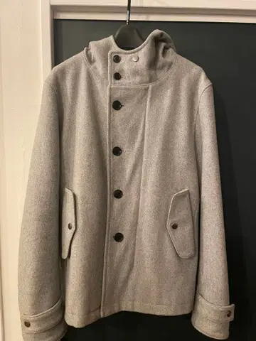 Audience 그레이 후드 부착 울 코트