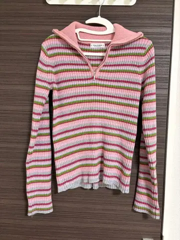 Tina:jojun 스트라이프 하프 지퍼 니트