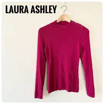 고품질 LAURA ASHLEY 여성용 하이넥 버튼 디자인 리브 니트 S