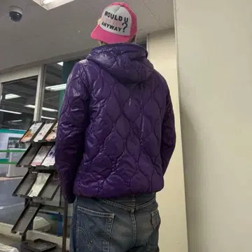 광택 y2k 헤이세이 다운 재킷 퍼플 퀼팅 테크 계열