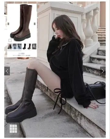 GRL 스트레치 통굽 롱 부츠[zr1283]