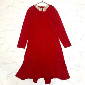 [레어] 발리 니트 원피스 롱 니트 레이스 옷깃 M 울 100%