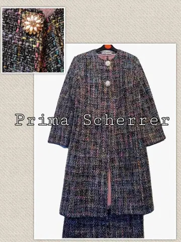 Prima Scherrer / 트위드 노카라 코트 보아 안감