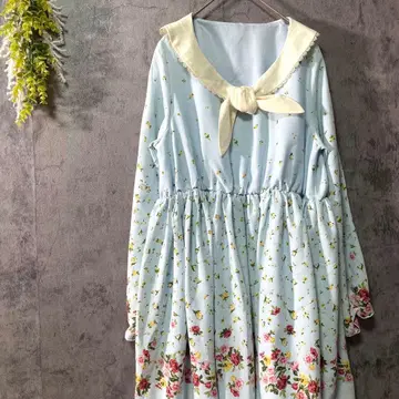 엑시즈팜 긴팔 플레어 원피스 무릎 기장 꽃무늬 세일러 카라 걸리시