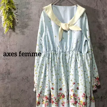 엑시즈팜 긴팔 플레어 원피스 무릎 기장 꽃무늬 세일러 카라 걸리시