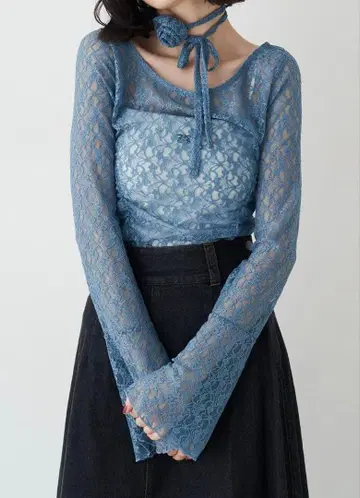 jouetie 레이스 개더 상의 초커 포함