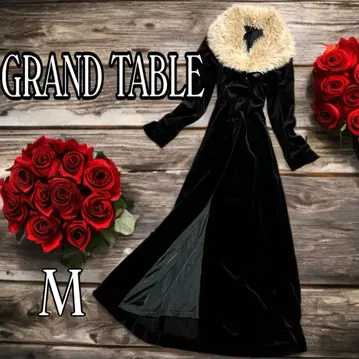 GRAND TABLE 벨로아 롱 코트 M 인조 모피 맥시 길이 블랙