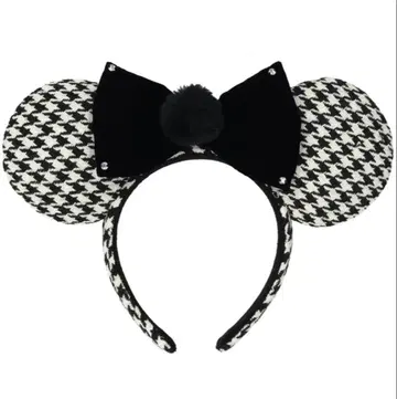 미키 귀 머리띠 하운드투스 체크 패턴 미니 디즈니 머리띠