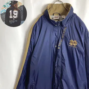 구제 의류 칼리지 로고 나일론 자켓 노트르담 백 자수 네이비 XL
