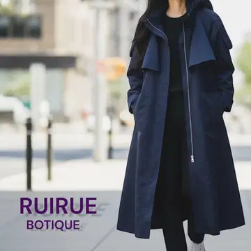 새상품급 RUIRUE BOUTIQUE 네이비 후드 부착 허리 벨트