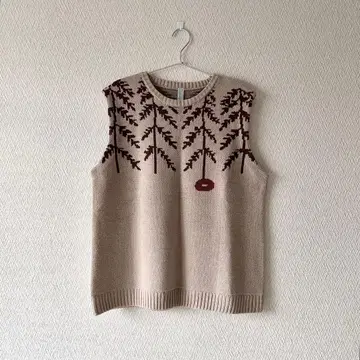 Emago. 이마고 꽃 1송이 울 혼방 자카드 니트 베스트 [ 베이지 ]
