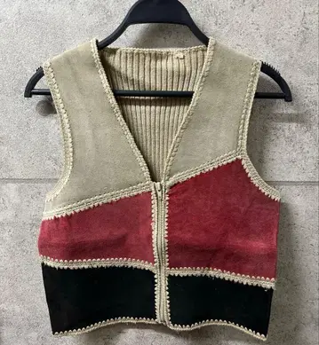 구제 의류 천연 가죽 스웨이드 지퍼 베스트 베이지 빨간색 블랙