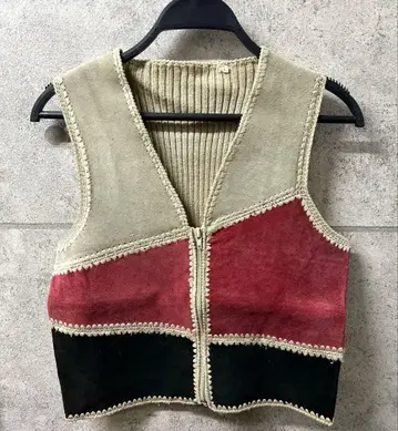 구제 의류 천연 가죽 스웨이드 지퍼 베스트 베이지 빨간색 블랙