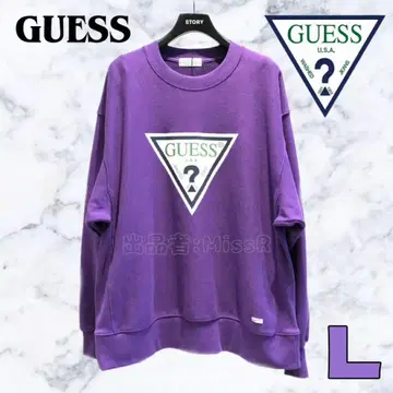 미사용 새상품 GUESS 퍼플 트라이앵글 로고 프린트 맨투맨 L