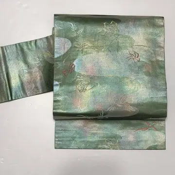 나고야 오비 순수 실크 니시진 비단 금박 중고 그린 새 so183