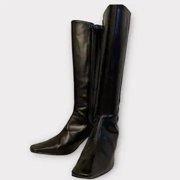 23구 스퀘어토 지퍼 개폐 힐 롱 부츠 미사용품