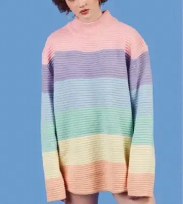 UNIF 레인보우 니트 파스텔 스트라이프 하이넥 니트