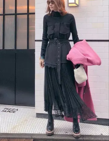 프레이 아이디 니트 콤비 밀리터리 원피스