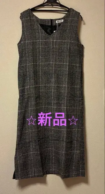 새상품 Doux Belle 그레이 계열 체크 V넥 원피스 M 사이즈