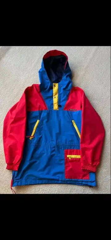 90s Sierra designs 나일론 자켓 빨간색/파랑 후드 부착