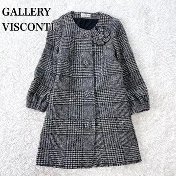갤러리 비스콘티 노카라 코트 글렌체크 브로치 포함 L