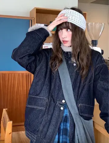 LUMIYUMI 퍼 옷깃 충전솜 데님 블루종