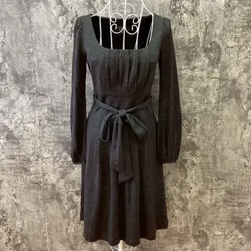 쿠 드 샹스 원피스 긴팔 스퀘어 넥 벨트 포함 일본제 블랙(36)