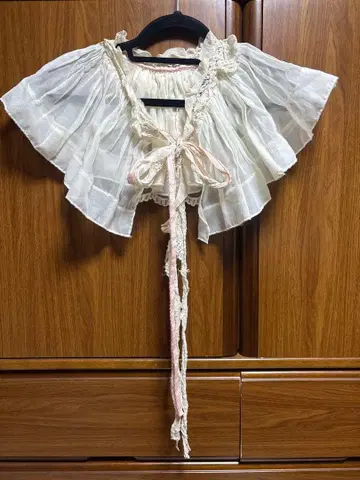 케이스케칸다 빈티지 레이스 리본 탈부착 카라 판초 튤