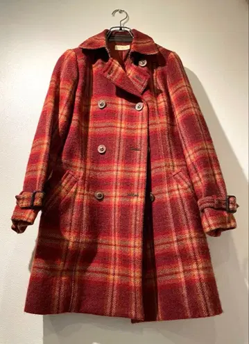 레트로 체크 무늬 더블 브레스트 코트 Veste LA vita