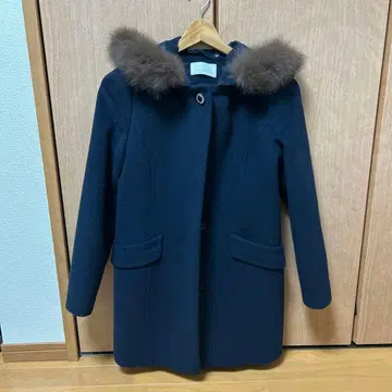 any SiS 퍼 부착 롱 코트 네이비