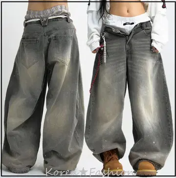 PEOPLESTYLE 변형 실루엣 볼륨 커브 청바지 워시 L 사이즈