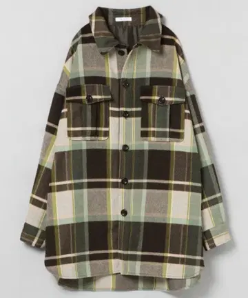 트위드 체크 빅 셔츠 코트