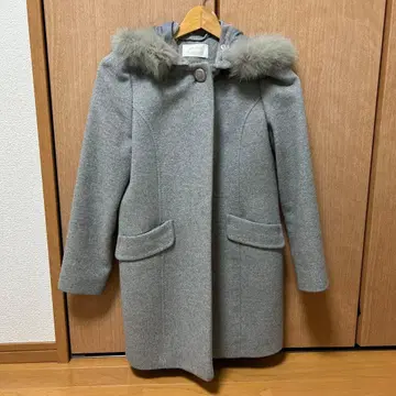 any SiS 퍼 부착 롱 코트 그레이