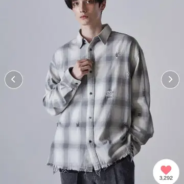 택 포함 새상품 미사용 CLEL 클레일 데미지 체크 셔츠 S