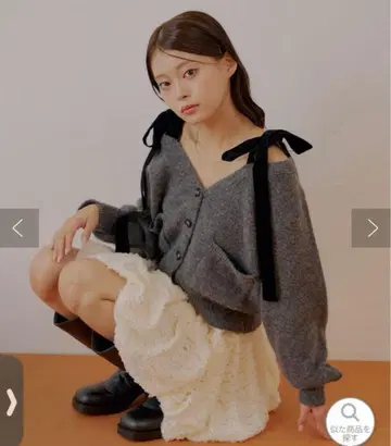 [ CHICO ] 포켓 부착 어깨 리본 루즈 니트 가디건