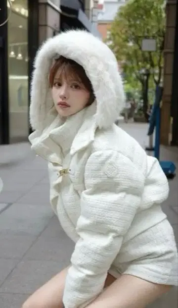 RANDY 비대칭 버클 트위드 패딩 자켓