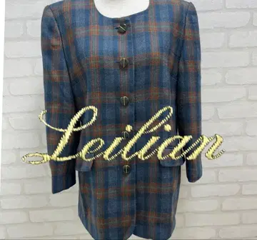 새상품급 Leilian 체크 무늬 노카라 자켓 울 일본제