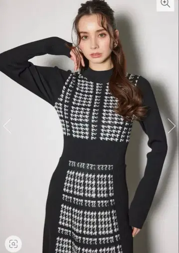 rienda 하운드투스 체크 패턴 백리본 플레어 니트 원피스