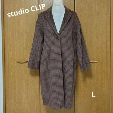 studioCLIP 브라운 체스터 코트 체크 무늬