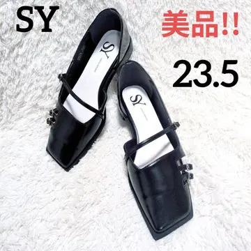 SY 3벨트 사이드 오픈 블랙 플랫슈즈 스퀘어토