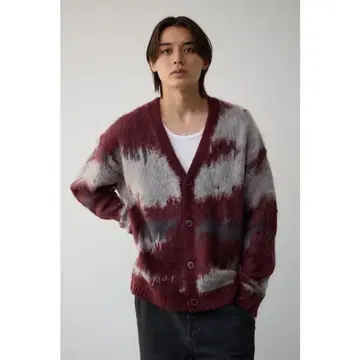 버건디 그레이 타이다이 긴팔 가디건