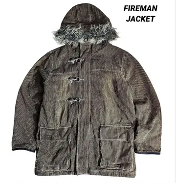 스트라이프 코튼 소재 충전솜 파이어맨 자켓 블랙&베이지 69085