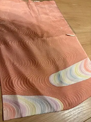 물결 무늬 핑크 계열 오비 장식 천 순수 실크