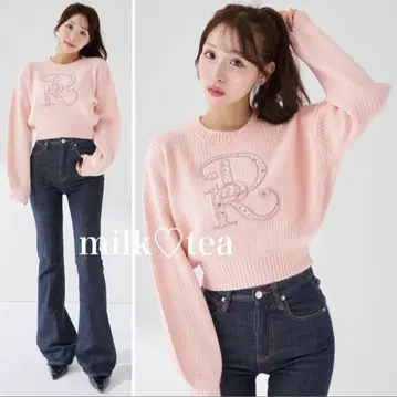 택 포함 새상품 다리치 DR 비쥬 볼륨 리브 니트탑 핑크