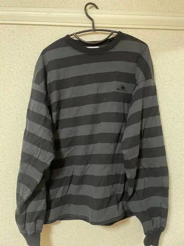 블랙/그레이 스트라이프 긴팔 T셔츠