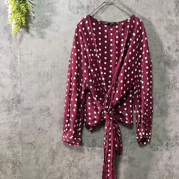 자라 7부 소매 블라우스 상의 도트 무늬 타이 프론트 고급   M