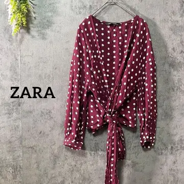 자라 7부 소매 블라우스 상의 도트 무늬 타이 프론트 고급   M