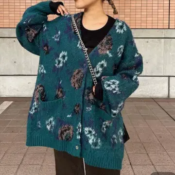 JEANASIS 5G 플라워 라메 페더 V 가디건