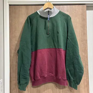 구제 의류 NAUTICA 하프 지퍼 맨투맨 그린/버건디 L 사이즈
