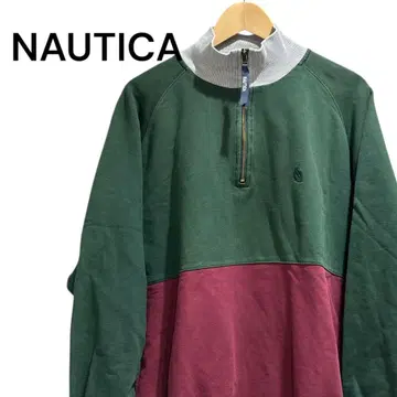 구제 의류 NAUTICA 하프 지퍼 맨투맨 그린/버건디 L 사이즈
